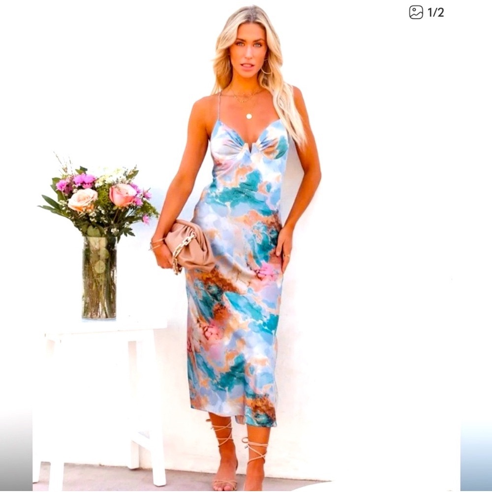 Vici Blue and Pink Floral Maxi Dress